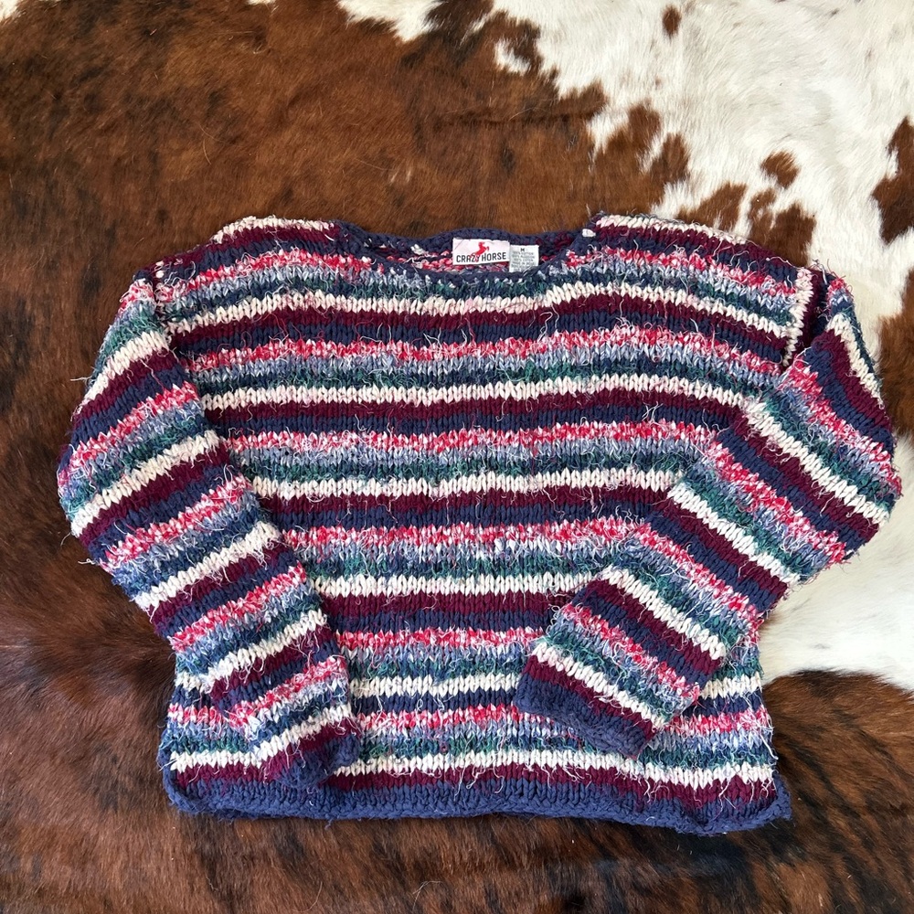 Liz Claiborne Red and Blue Crew Neck Sweater